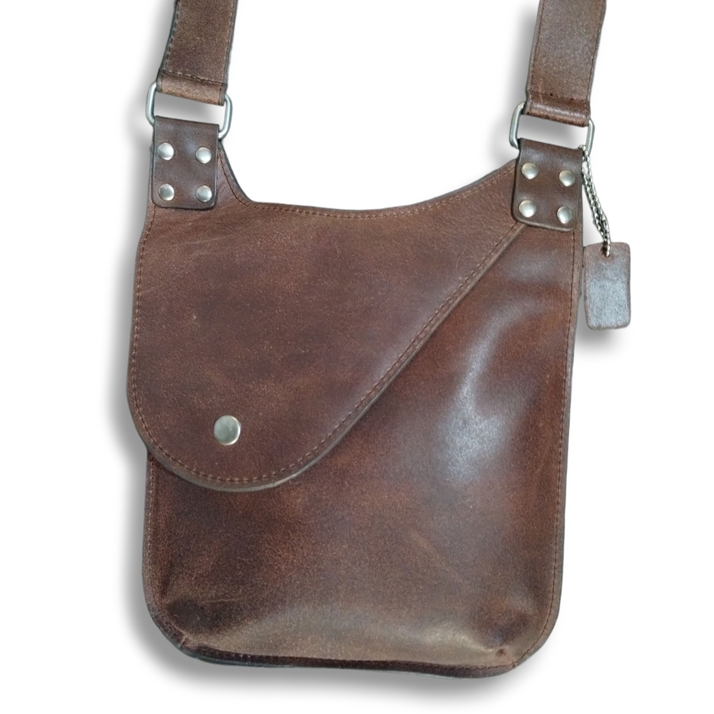 Men's Brown Leather Slim Saddle Crossbody Bag - Picture 2 of 10